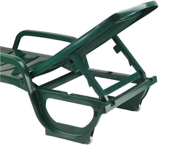 Tumbona Miami Verde, detalle ruedas y posiciones