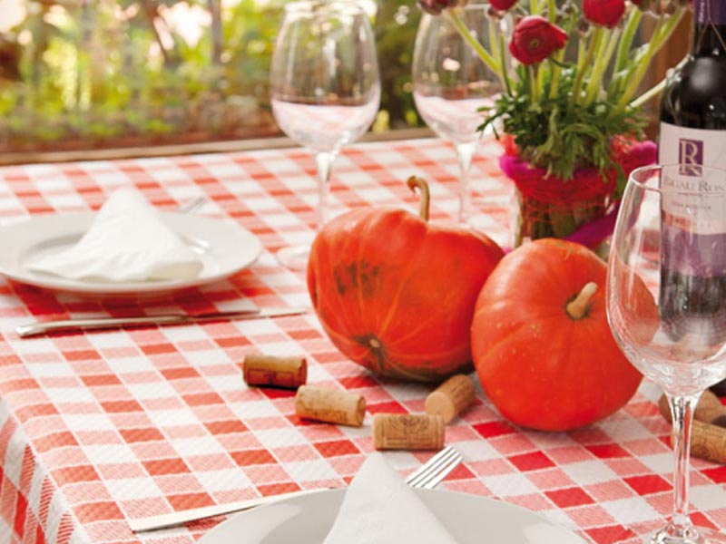 Mantel gofrado cuadros plegado en M