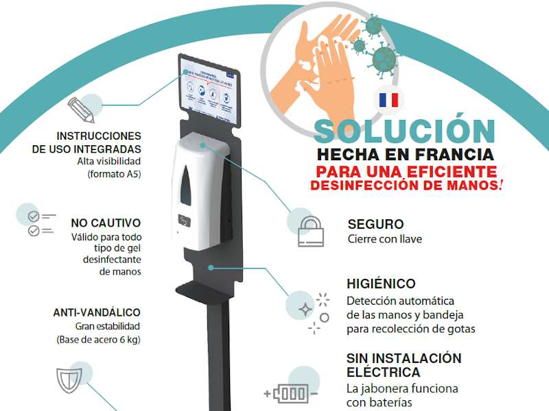 Totem desinfección limpieza de manos automático