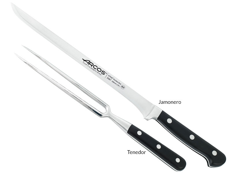 Set Profesional Jamonero Inox + cuchillos Arcos