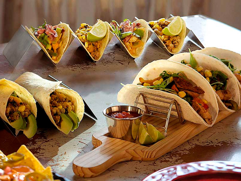 Soporte para tacos con bandeja