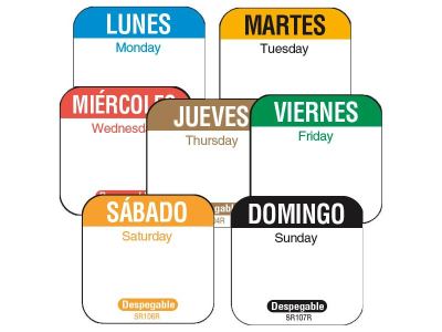Etiquetas pequeñas despegable días