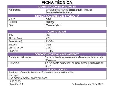 Garrafa gel hidroalcohólico 5 Litros